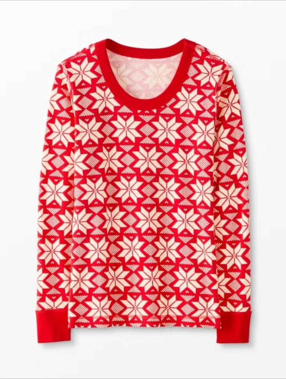 Hannah Anderson Scandi Snowflake Organic Cotton Long John Pajama Top Medium Red